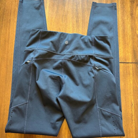 Athleta Women's Leggings Blue Pockets Size Small Tall - Size ST Mesh Panel - Picture 3 of 16